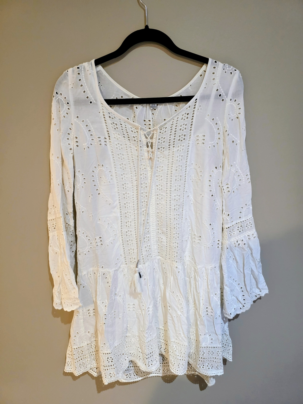 American Eagle Outfitters White Eyelet Long Sleeve Peasant Dress
